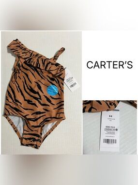 🆕CARTER’S - 12M - NWT - INFANT GIRLS - UPF 50+ TIGER STRIPE SWIMSUIT / SWIMWEAR